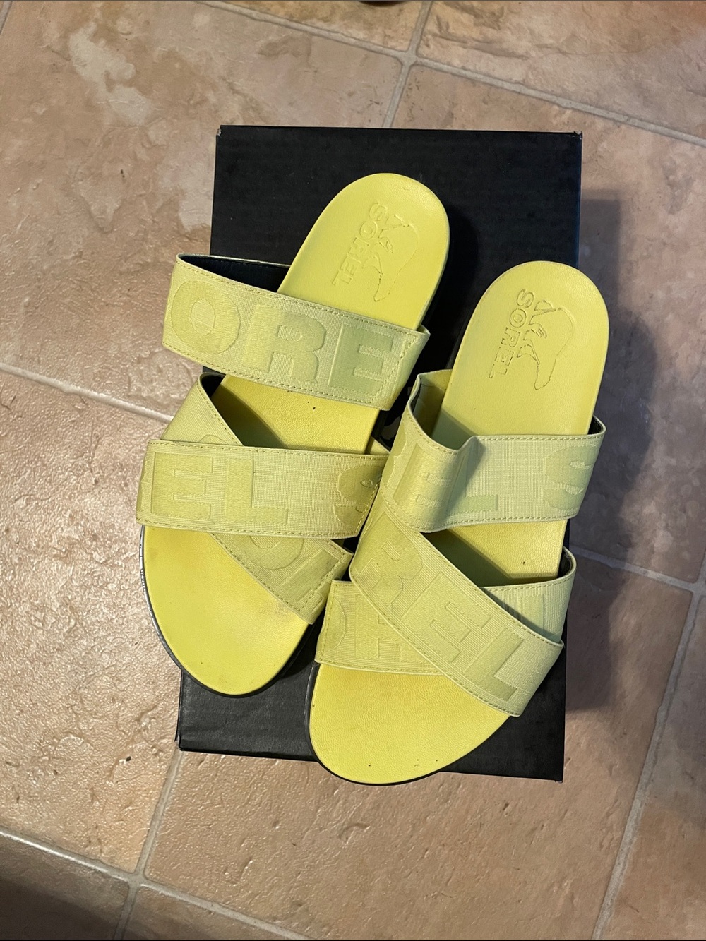 Sorel Yellow Cross-Strap Slide Sandals - Women